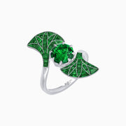 Art Deco Style Fan Motif Ring with Round Center Stone and Calibre-Cut Gemstone Accents - Shahin Jewelry
